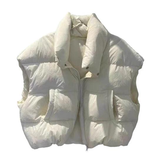 Women Down Vest Stand Collar Sleeveless Zipper Closure Winter Waistcoat with Pockets Solid Color Casual Loose Fit Short Jacket