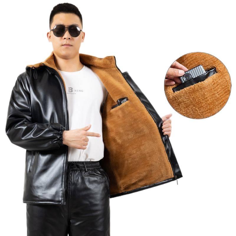 Leather Jacket and Pants Set: Fleece-Lined, Windproof, Waterproof, Oil-Resistant - Ideal for Drivers and Delivery Workers in Winter