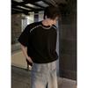 Men Summer Black Crew Neck Short Sleeve Contrast Stitch Casual T Shirt
