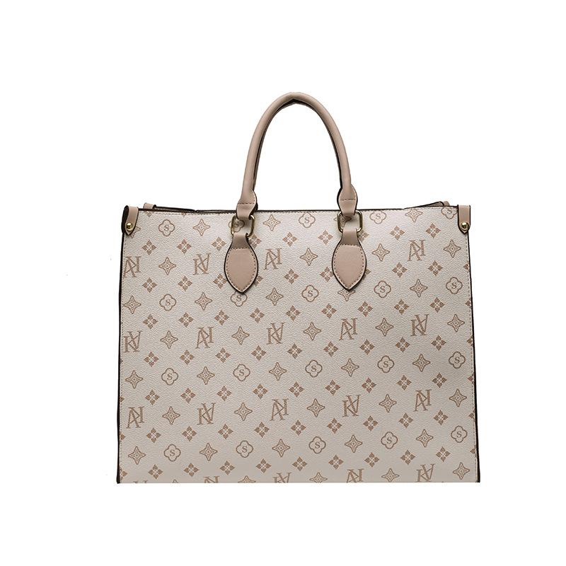 Bolso de mano de color sólido de gran capacidad con accesorios de metal y letras estampadas para mujer, estilo clásico de lujo, artesanía retro