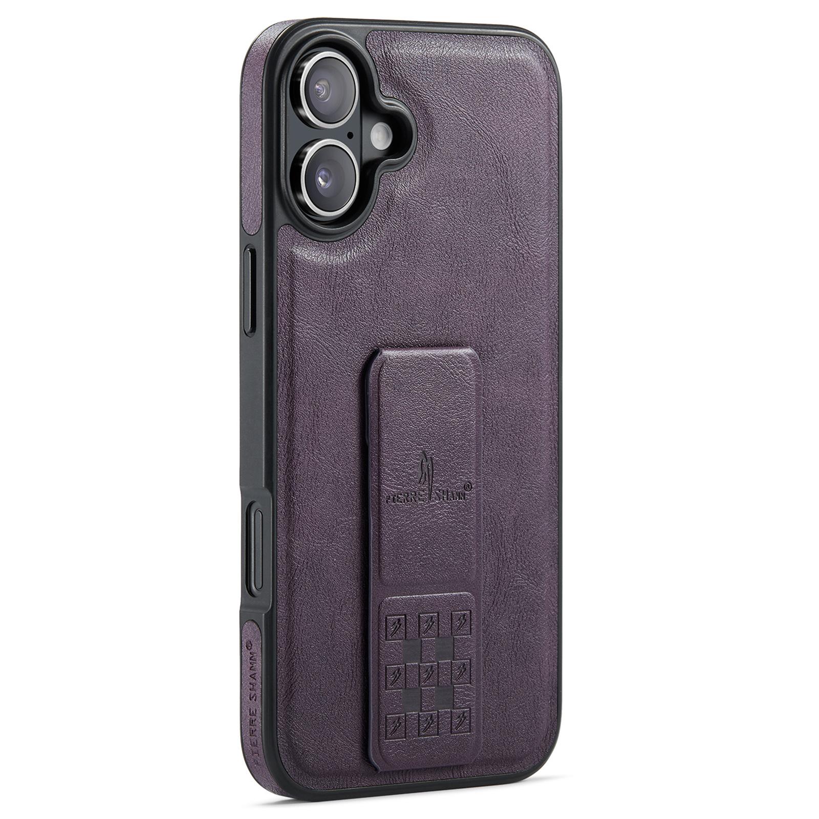 FIERRE SHANN For iPhone 16 Case Kickstand Leather Slim Back Cover D