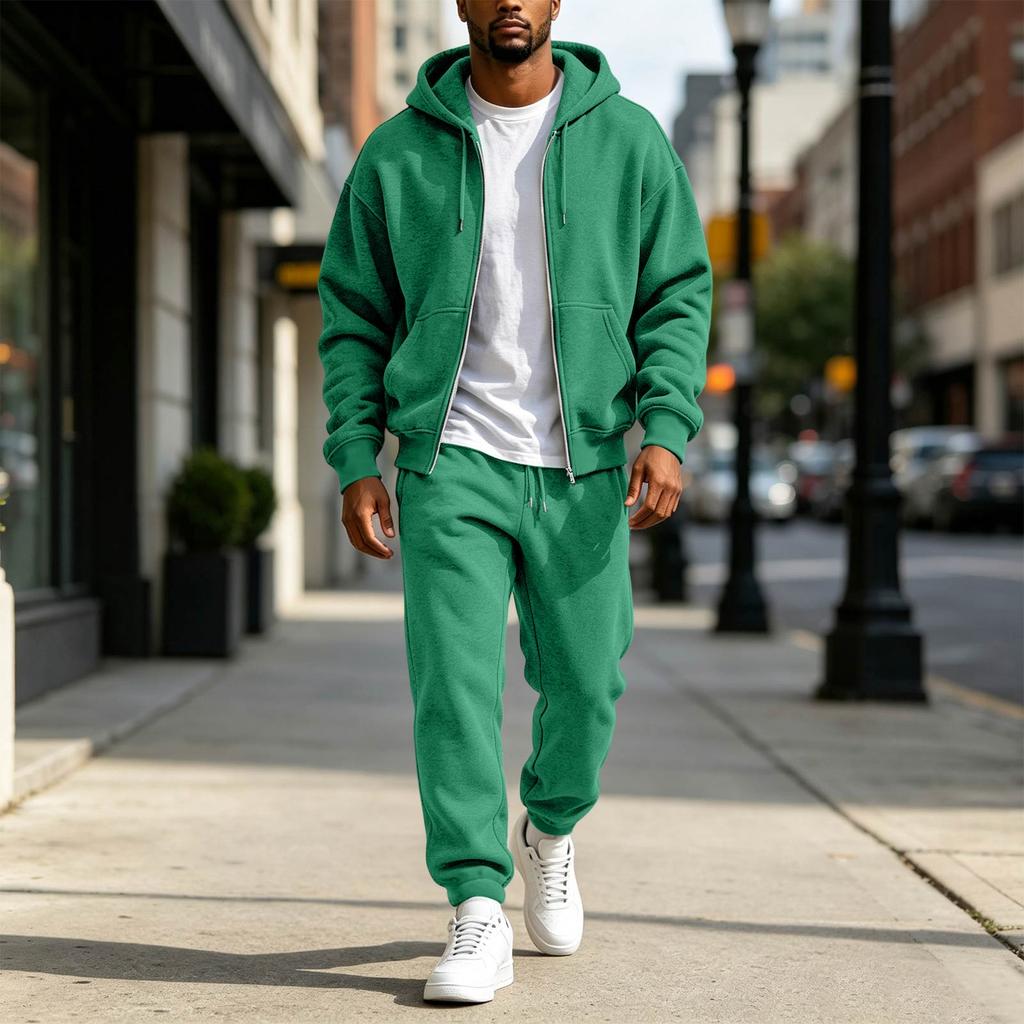 Men's Color Sweatshirt Set Casual Athletic Two Piece Outfit for Spring and Fall