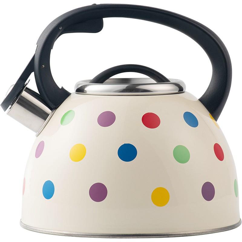 2.5L Stainless Steel Whistling Kettle With Colorful Polka Dot Design Tea Coffee Boiling Kitchen Use