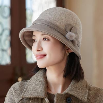 Cappello a cilindro retrò da donna, caldo e autunnale, in lana, versatile, con motivo a bacino, temperamento.