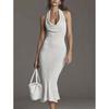 European and American Style Knitted Sleeveless Hip Wrap Dress Women's New Fashion Slim Pleated Long Dress Solid Color Sexy