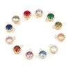2 Piece Copper Birthstone Charms Round Multicolor Cubic Zirconia Gold Color Metal Pendants DIY Making Earrings Jewelry 9mm x 7mm