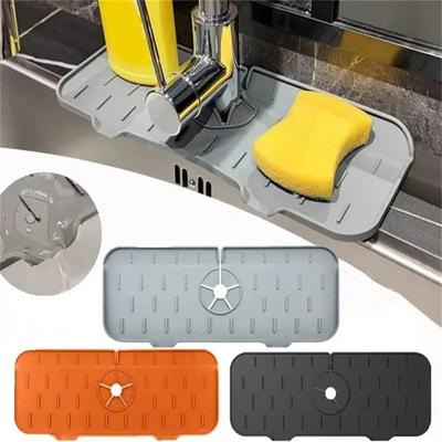 Silicone Kitchen Faucet Mat (for Sink) Bathroom Countertop Protective Mat Faucet Splash Guard Sponge Drain Rack Organizer Items