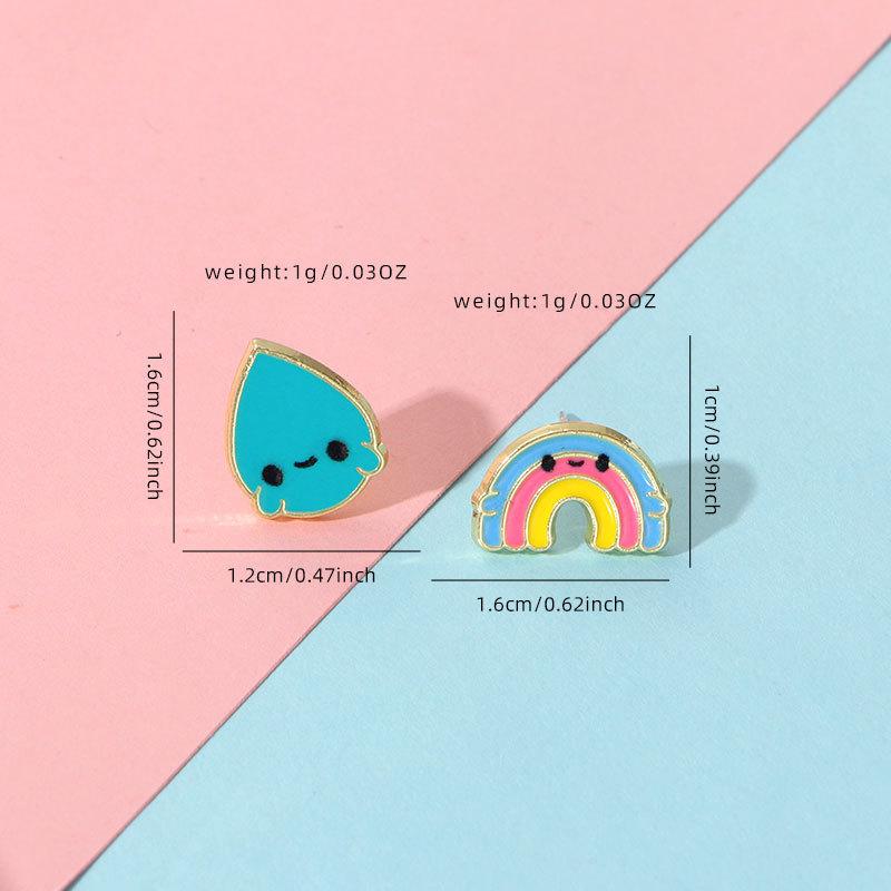 Silver Post Rainbow Stud Earrings, Cute Cartoon Small Size Dopamine Style, Minimalist Creative Sweet Earrings Jewelry for Women Girls