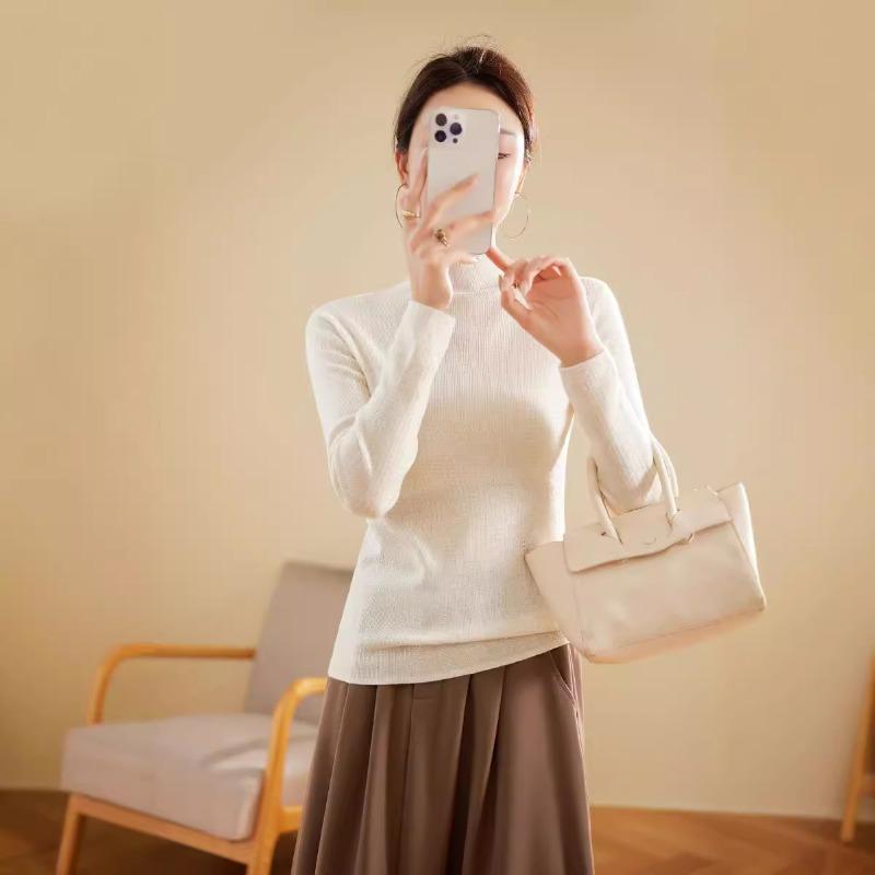 Hot diamond semi-turtleneck silk wool sweater women's autumn slim-fitting and thin knitted bottoming sweater women's sweater