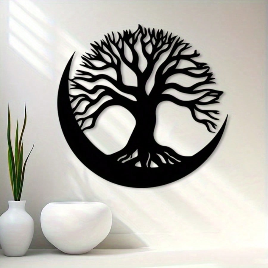 Metal Wall Art Tree of Life Moon Phases Rustproof Iron Mural Decor Gift Astronomy Nature