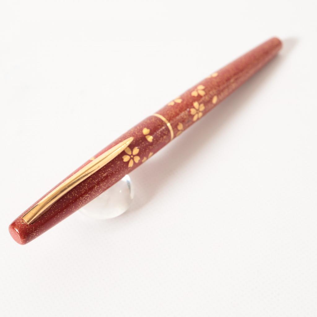 Pilot Makie Sakura Fubuki Vermilion Fountain Pen 18K 750 Nib F Fine Tested w/Conv