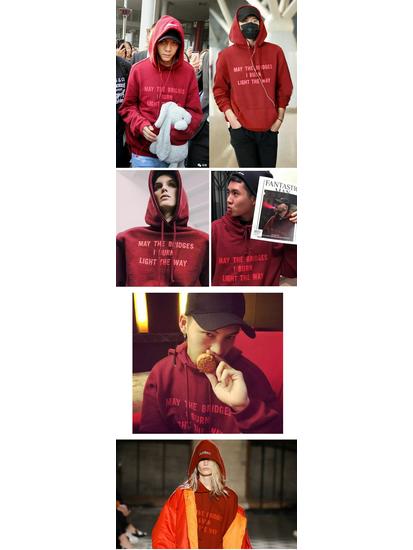 Chen Weiting Wine Red Fleece-Lined Cotton Hoodie with Letter Print