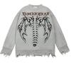Gothic Long Sleeve Women's Torn Sweater Hip Hop Streetwear Printed Punk Japanese Style Winter Women's Knitted Oversize Crewneck Grunge Sweater