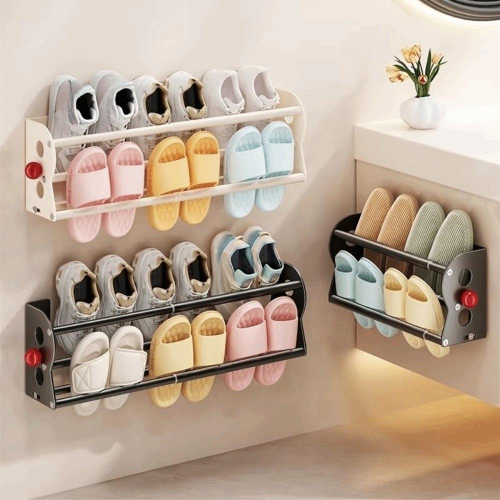 Expandable Magnetic Slipper Rack No Drill Bathroom Slipper Holder Behind Entry Door