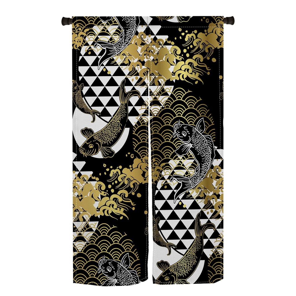 Qinunipoto Noren Japanese Style Carp and Wave Pattern Noren Width 85 X Length 150 Cm Interior Blindfold Stylish Blinds Light Blocking Room Divider