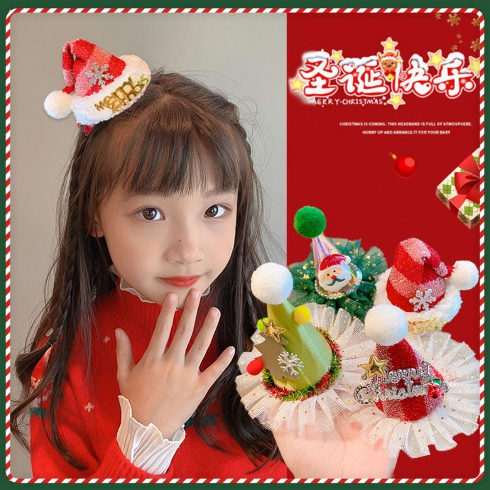 Elk Santa Claus Duckbill Clip Star Christmas Hat Hairpin Cute Christmas Hair Clip  Party