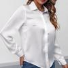Damskie bluzki i koszule wiosenno-letnie Eleganckie satynowe sztuczny jedwab z długim rękawem Casualowe koszule Top Jednorzędowe podstawowe topy
