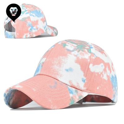 Foreign Trade Explosion Tie-dye Hat Pure Cotton European and American Women Empty Top Hat Sun Protection Visor Cotton Ponytail Hat Baseball Cap