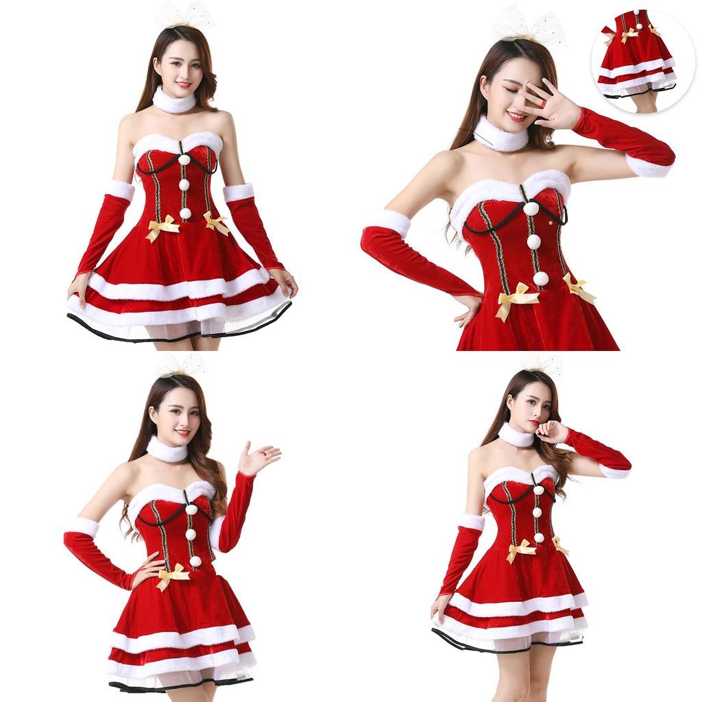 Christmas Santa Claus Costume Dress Backless And Strapless