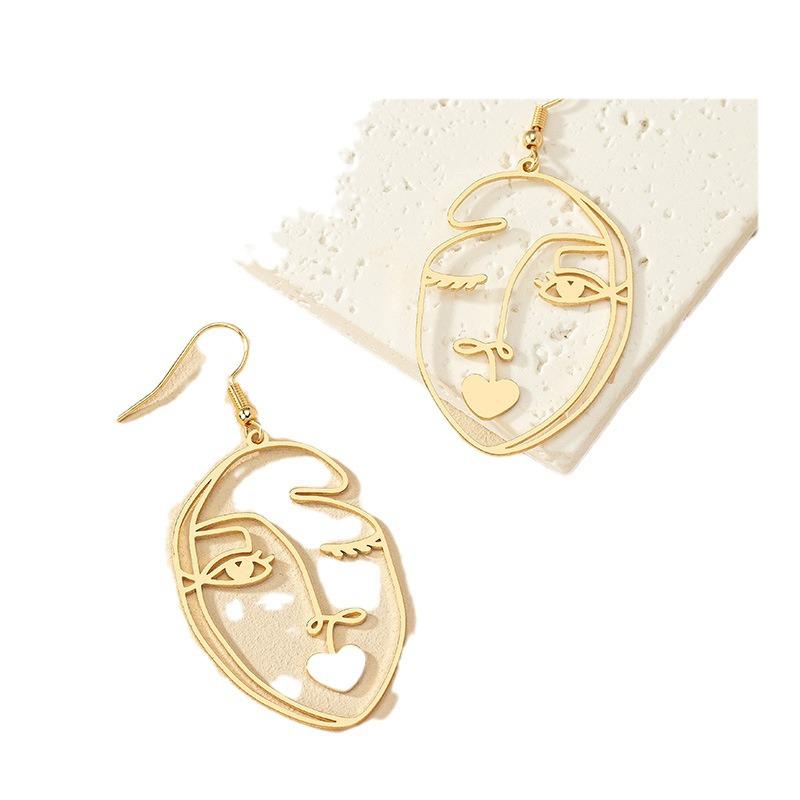 Niche Abstract Hollow Face Earrings - European/American Street Style