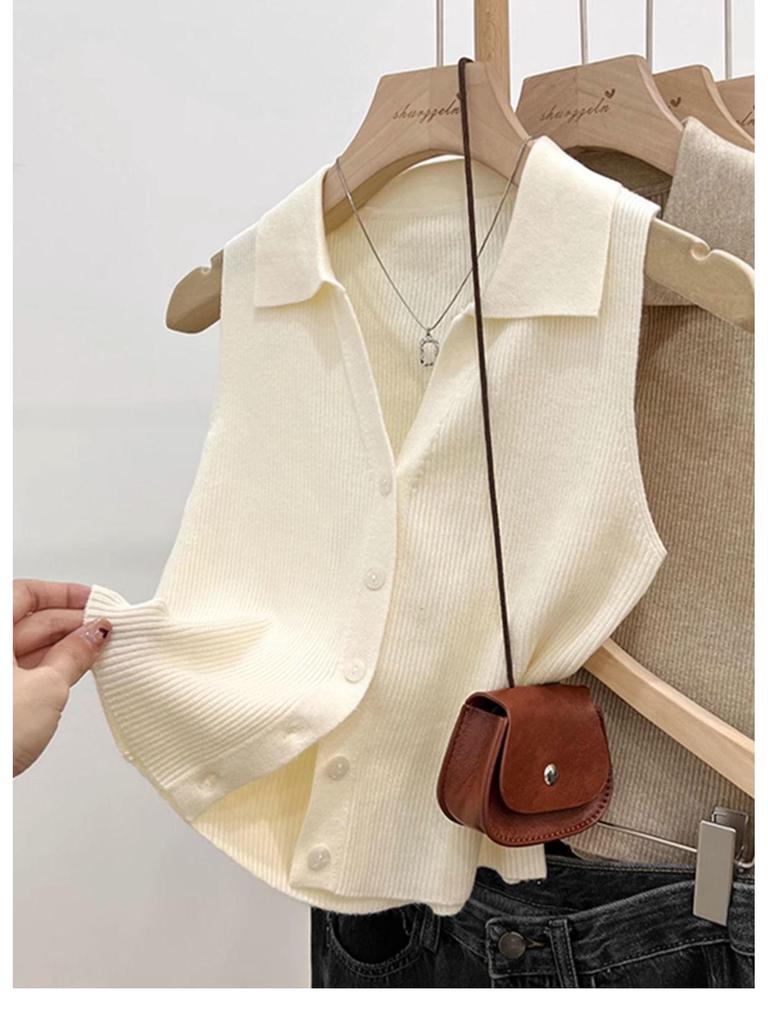 Women's Summer Chic Sleeveless Ice Silk Polo Collar Slim Fit Knit Camisole