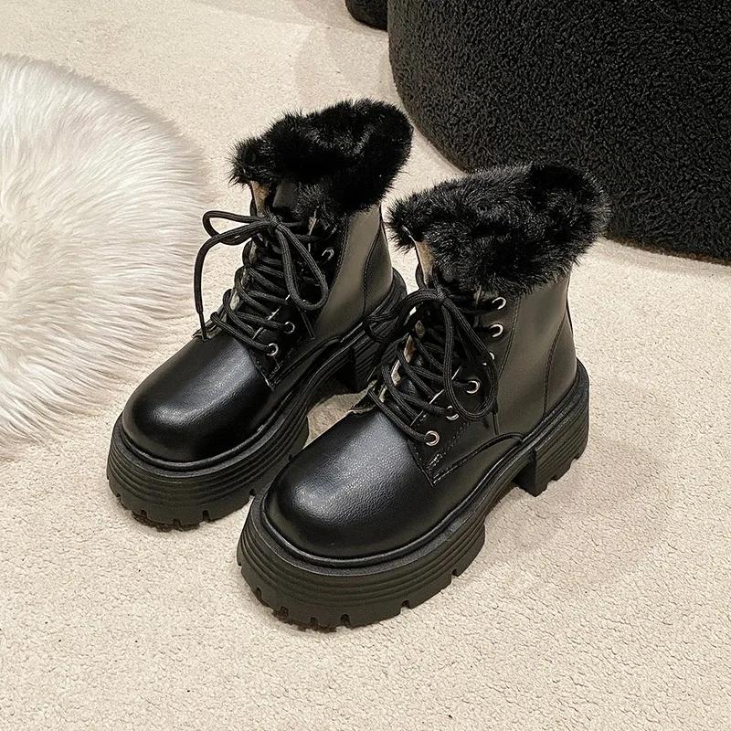 

Women Fluffy Boots High Tops Winter Plush Warm Thick Soled Shoes Ladies Non Slip Snow Boots Plus Size 42 Zapatillas Mujer 35