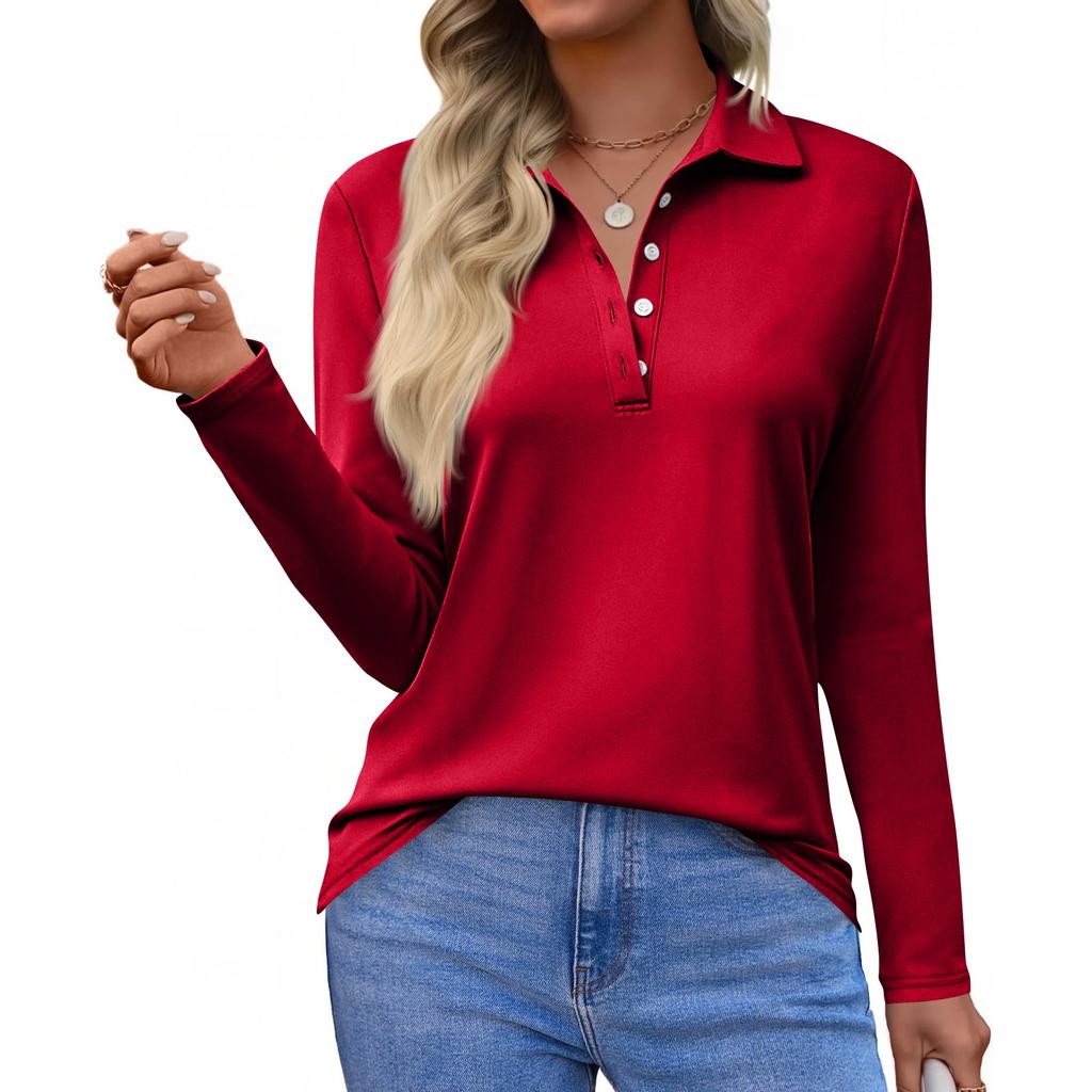 Damenmode Lässig Revers Kurz Langarm Einfarbiges Hemd Damen Button-Up Tops
