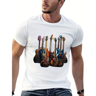 Herren Baumwoll-T-Shirt mit Gitarrengrafik - Lässig, Kurzarm, Rundhalsausschnitt, Leicht & Atmungsaktiv, Perfekt für Outdoor-Aktivitäten & Musikliebhaber