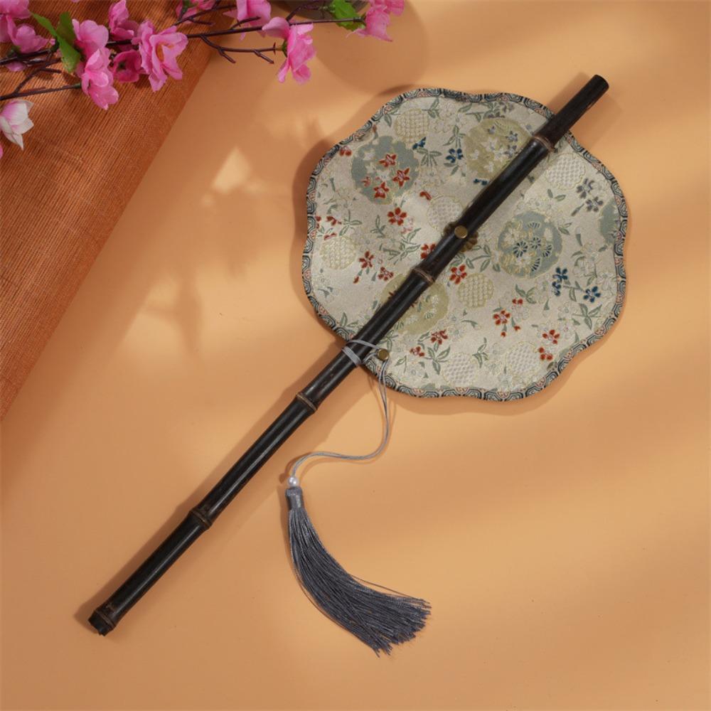 Ancient Style Chinese Bamboo Waist Fan Rollable Foldable Long Handle Fan Cooling with Tassel Group Fan Performance Props