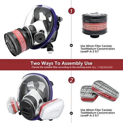 Full Face Respirator Gas Mask 40 Mm Activated Carbon Filter Canister Suitable for Fumes Chemical, Spray Paint, Tactical-survival