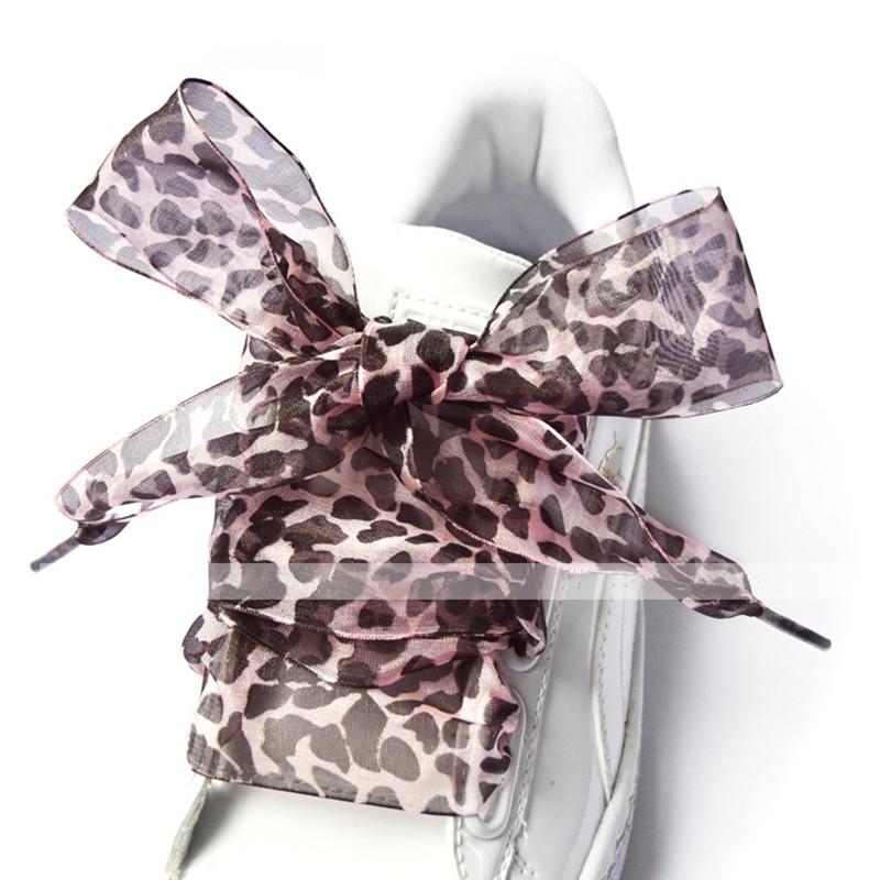 4 Cm Widen Leopard Chiffon Organza Shoelaces 110/130/160 Cm Length Bowknot Sneaker Sport Shoes White Shoes Laces