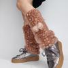 Winter Deer Pattern Leg Warmers Soft Plush Fabric Elastic Comfort Leg Covers Footless Socks For Home Office Activity