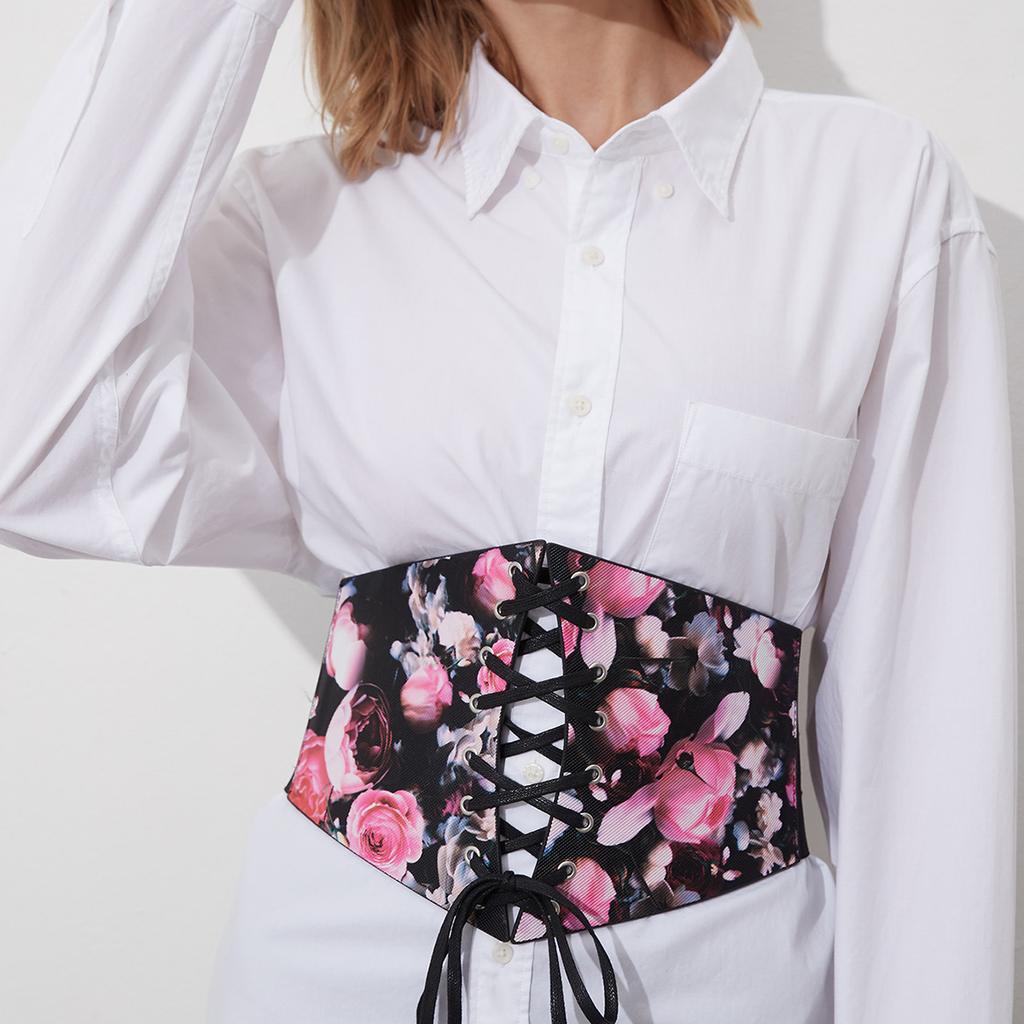 New Women's Wide Ties Elastic Waist Cover Flowers Fashion Large Size Belt