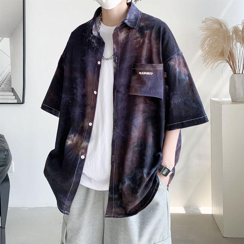 

Модные футболки с принтом тай-дай, летние винтажные рубашки-поло, мужская одежда, с коротким рукавом, повседневные свободные однобортные рубашки, новые 4XL чёрный