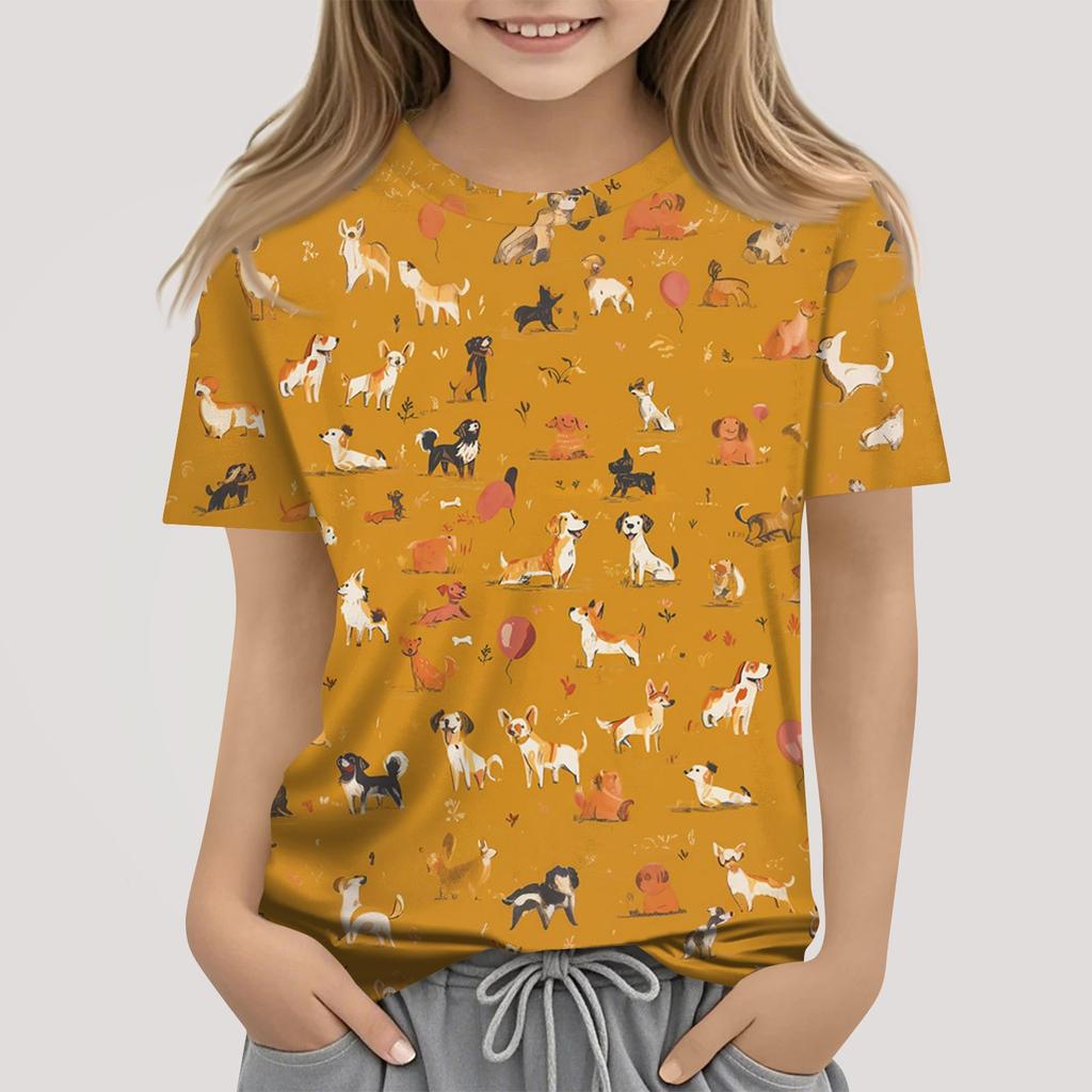 Kinder Mode Lässig Kurzarm Tier Floral Print Rundhals T-Shirt Top