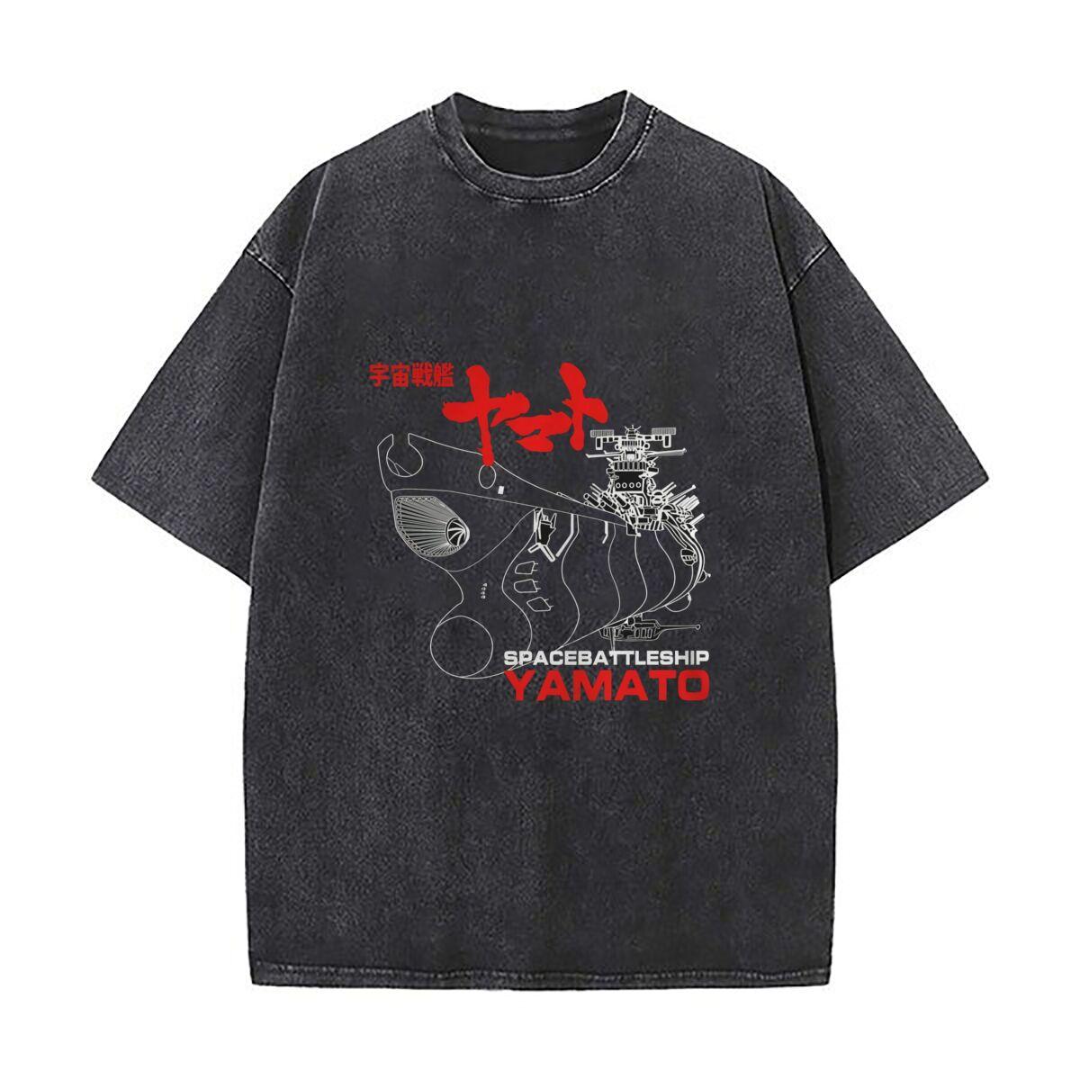 Yamato design with Japanese characters Mens Summer Tshirt Cotton Vintage Washed TShirts S