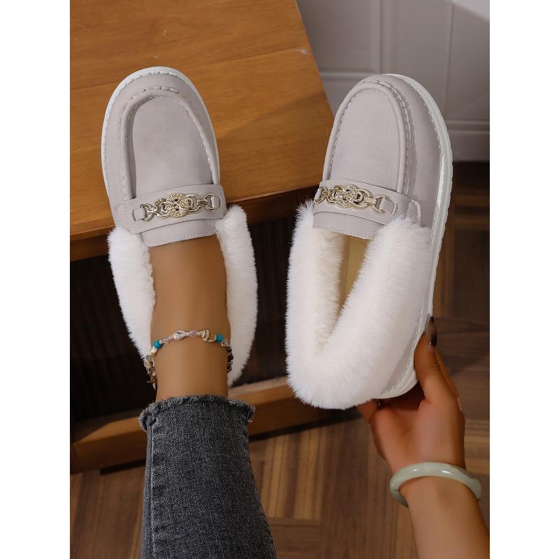 Metal Chain Plus Size Warm Cotton Shoes 2025 Winter Women's Fleece Sports Comfortable Beanie Shoes