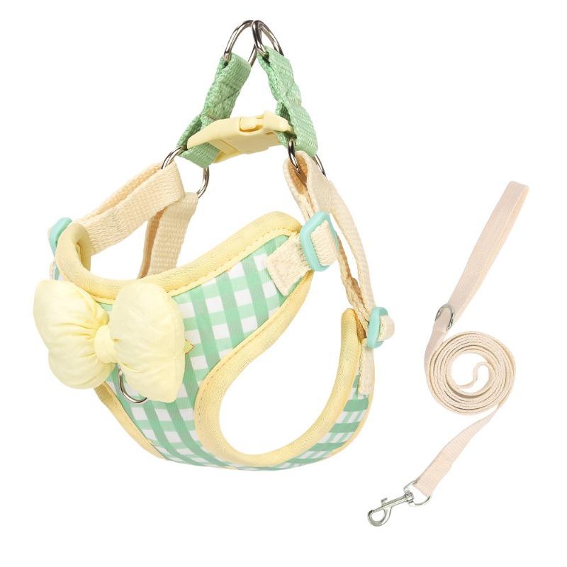 Korean Style Plaid Dog Harness Leash Bowknot For Outdoor Walking