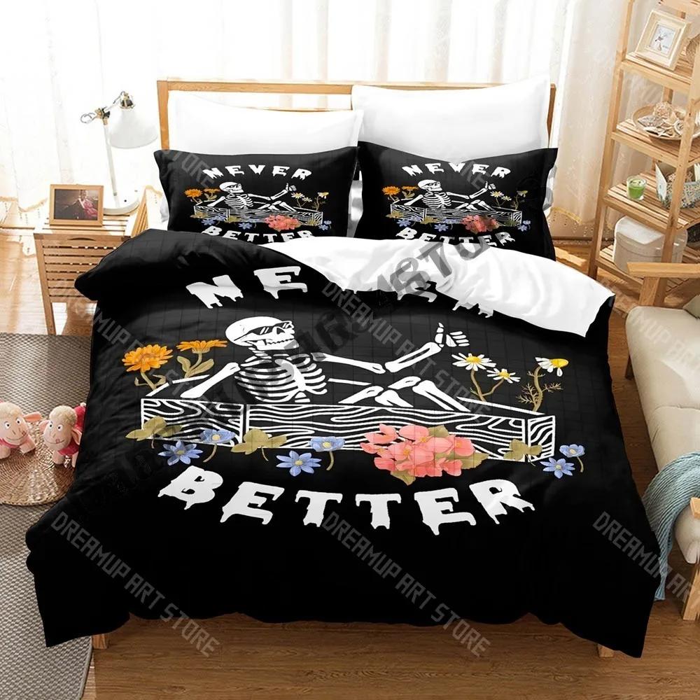 3D Print Never Better Skeleton Bedding Set Single Twin Full Queen King Size Bed Set Adult Bedroom Duvetcover Sets Anime Bed