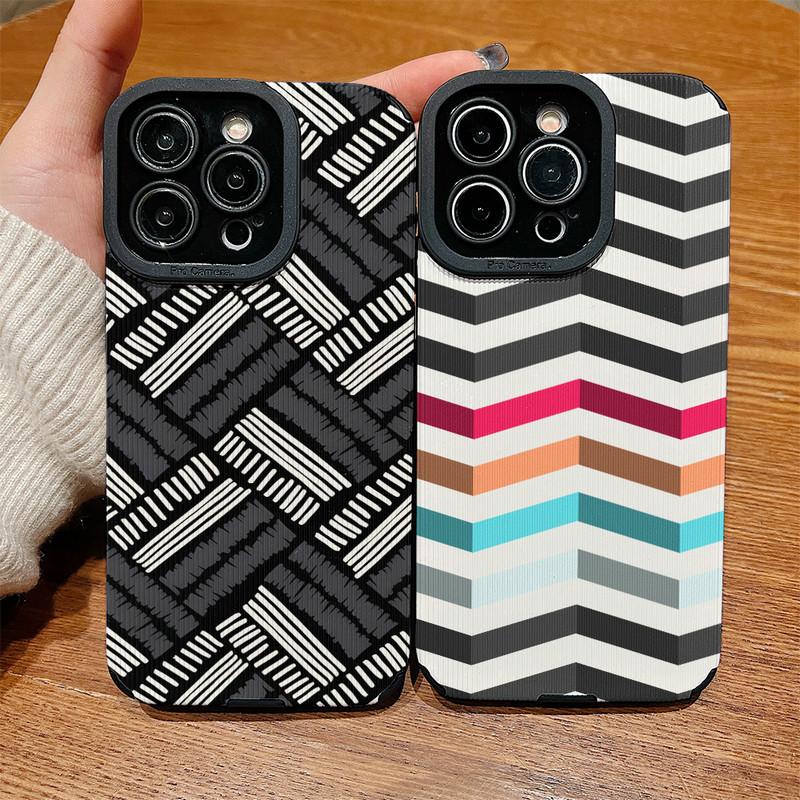 Vertical Grain Leather Shell Green 3D Printed Patterned Soft Silicone Phone Case Back Cover with Camera Lens Full Protection for iPhone