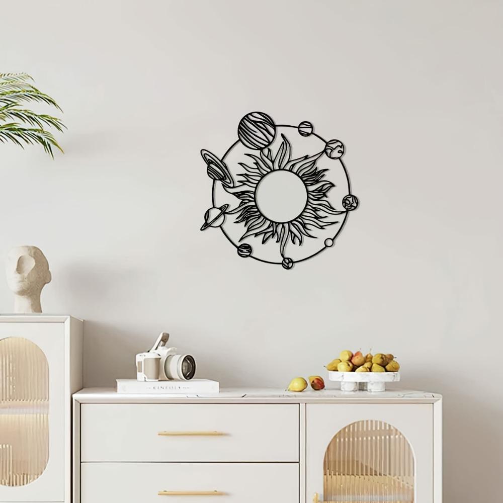 1pc Iron Sun Planets Wall Decor 11.81 Inch Solar System Sculpture for Indoor Outdoor Farmhouse Living Room Garden Patio Educational Astronomy Art