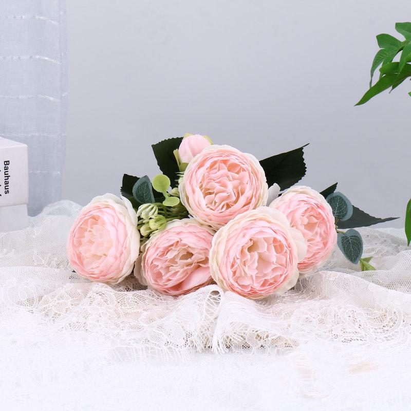 Philippos Exquisites 5-köpfiges kleines Pfingstrosen-Bouquet: Künstliche Blumen für Heim- und Hochzeitsdeko