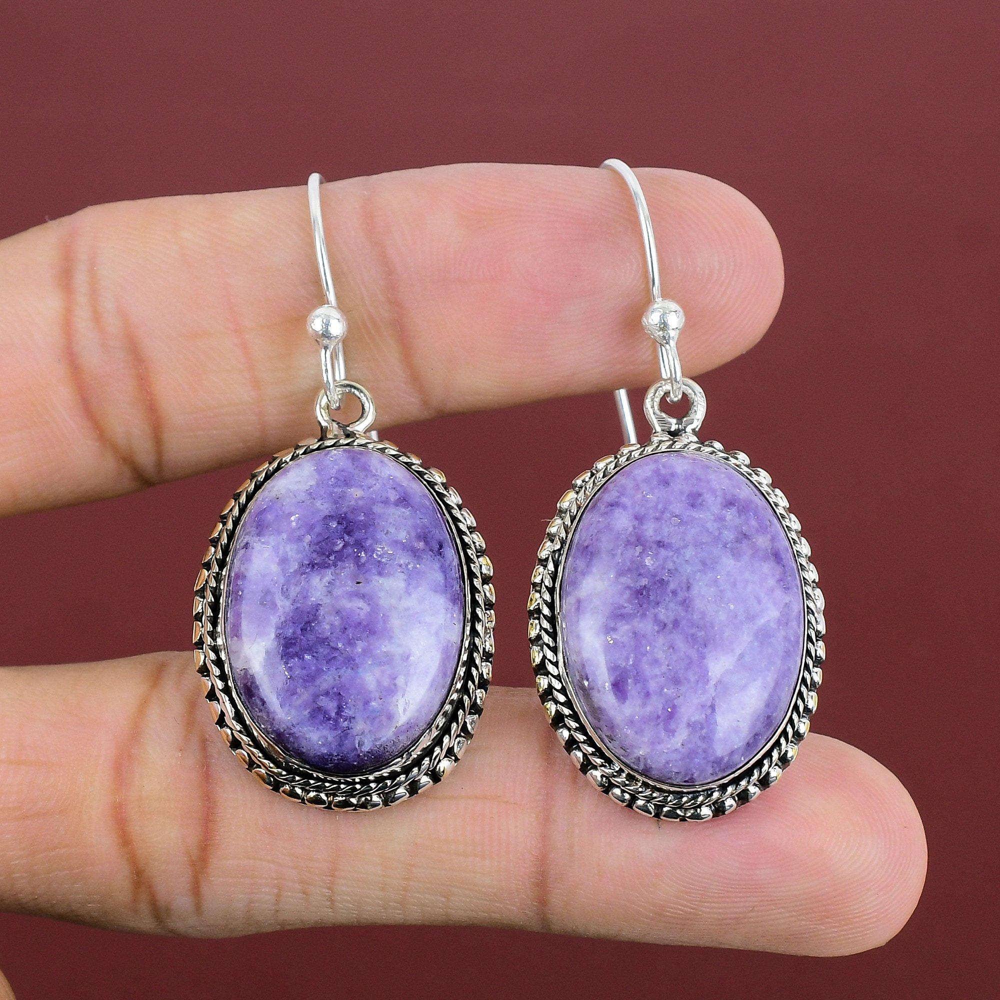 Lepidolite Earrings Vintage Gemstone Earring Elegant Jewelry 925 Sterling Silver Earring Handmade Drop Earring Silver Jewelry Gifts For Her
