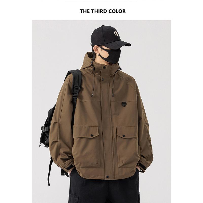 Men Plus Size Windproof Hooded Cargo Casual Loose Work Jacket Outerwear