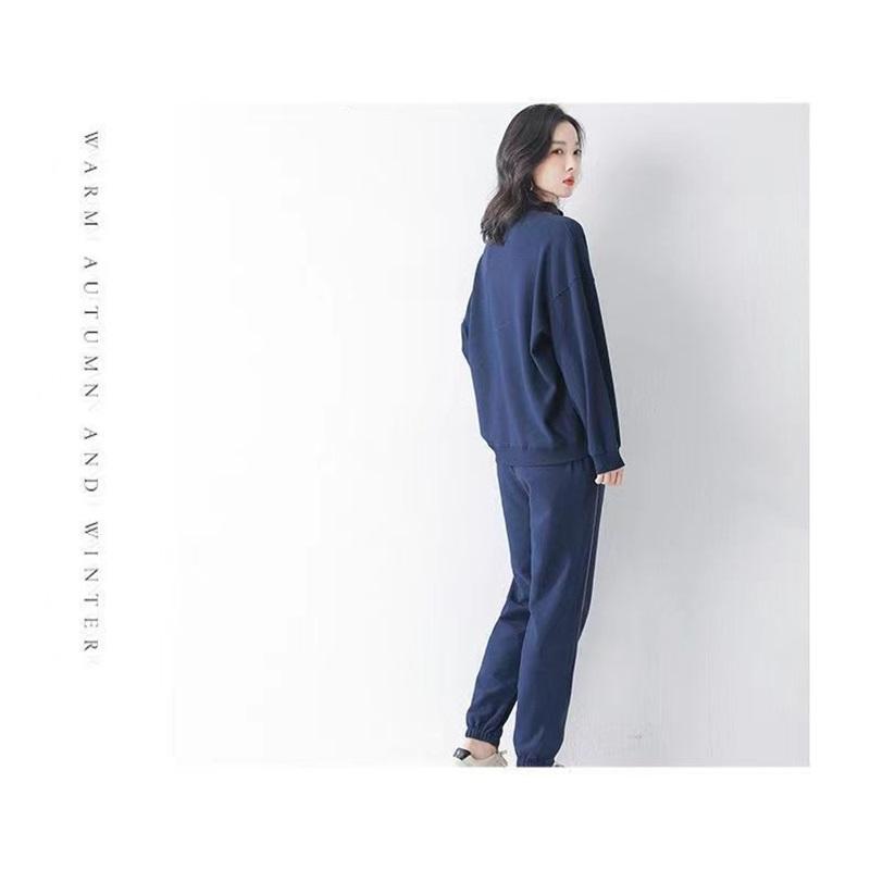 Women's Navy Blue Sweatshirt Set 2 Piece Outfit Loose Casual Pullover  Jogger Pants Tracksuit