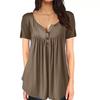 T-shirt d'été pour femme, couleur unie, à boutons, coupe ample, manches courtes
