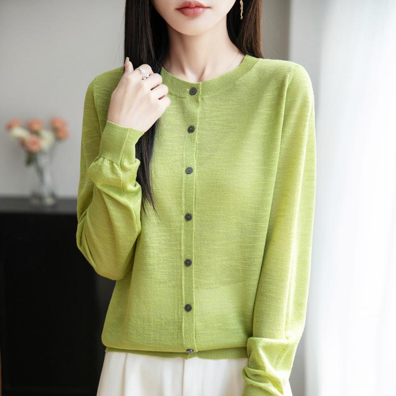 Hanf-Sonnenpullover mit Bambusmuster für Damen Neues dünnes langärmeliges Oberteil für den Sommer Lockere Strickjacke