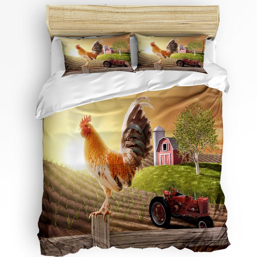 Rooster Farm Tractor Bedding Set 3pcs Boys Girls Duvet Cover Pillowcase Kids Adult Quilt Cover Double Bed Set Home Textile