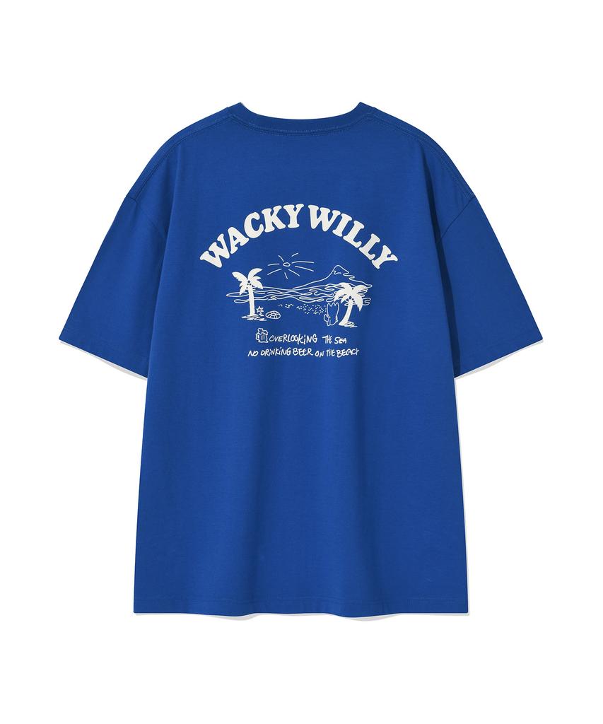 WACKY WILLY Beach Graphic Vacation Short Sleeve T-Shirt Blue