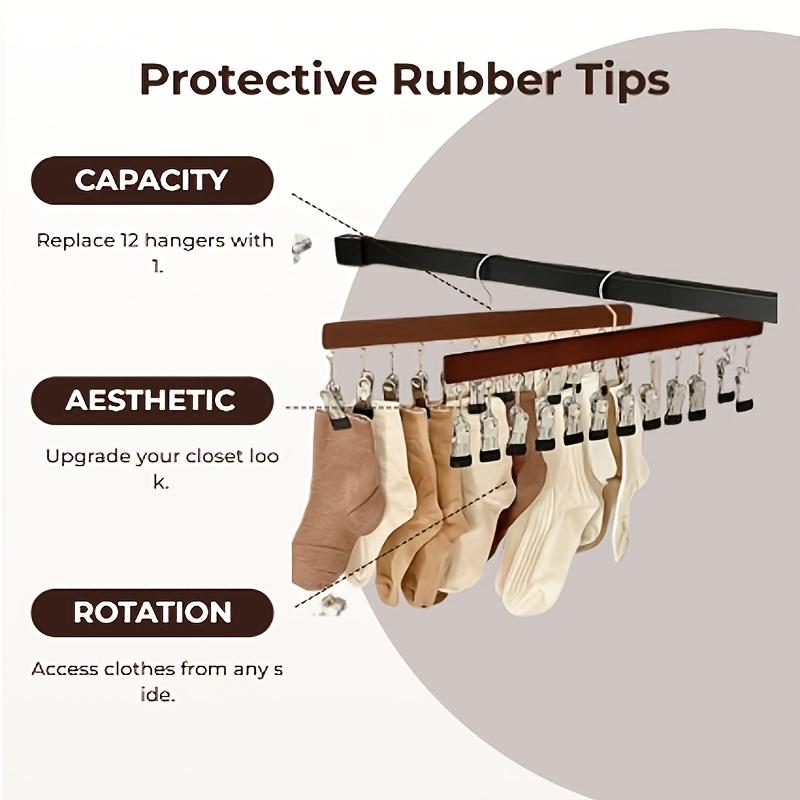 12 Clips Legging Organizer for Closet, Wooden Closet Leggings Hanger Organizer Space Saving Multi Clip Hanger for Pants Scarfs